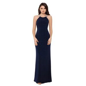 Betsy & Adam Formal Long Gown 12 Navy Blue Crystal Rhinestone Back Gala Prom NEW